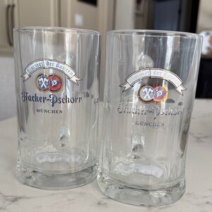 Clear Glass Beer Steins with Hacker Pschorr logo